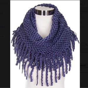 Two Tone Infinity Scarf w/Fringe Navy